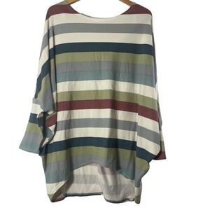 Boutique Oversized Dolman Sleeves Slub Knit Striped Tunic Sweater Size XL
